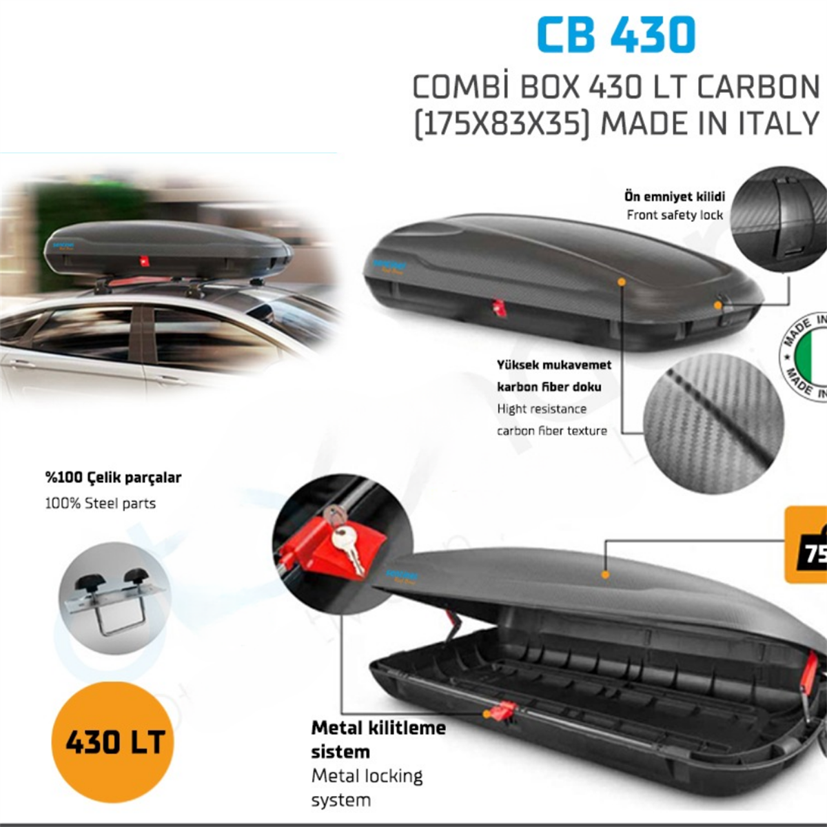 TABUT BAGAJ COMBİ BOX 430 LT KARBON 175X83X35 KOD:CB430