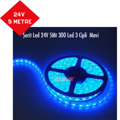 LED ŞERİT SİLİKONLU MAVİ 5M 24V 3 ÇİPLİ KOD:4327541