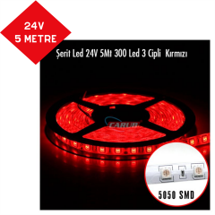 LED ŞERİT SİLİKONLU KIRMIZI 5M 24V 3 ÇİPLİ KOD:4327542