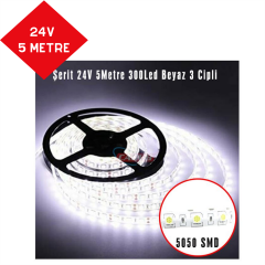 LED ŞERİT SİLİKONLU BEYAZ 5M 24V 3 ÇİPLİ KOD:4327540