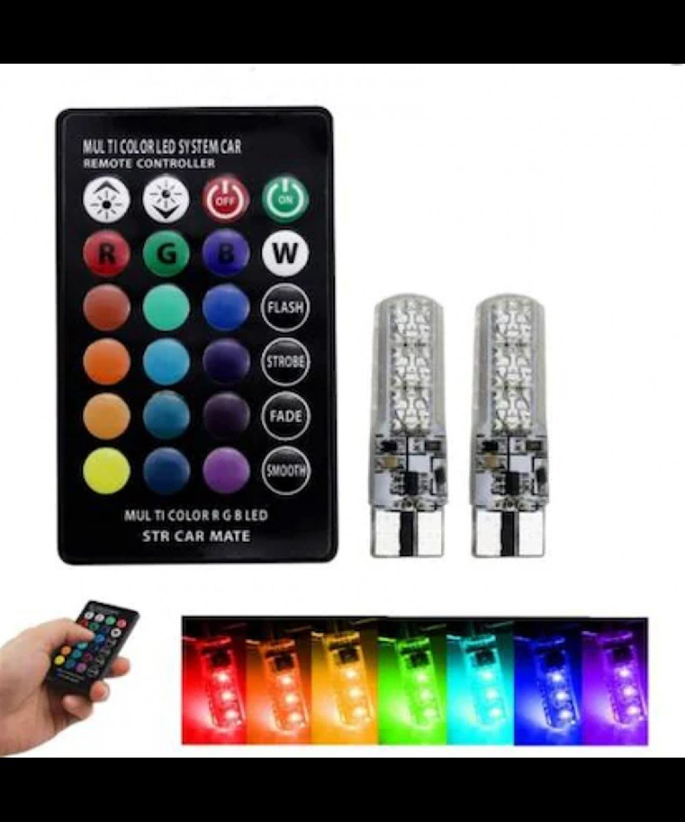 T10 AMPUL 12V UZAKTAN KUMANDALI RGB ÇAKARLI KOD:0400241