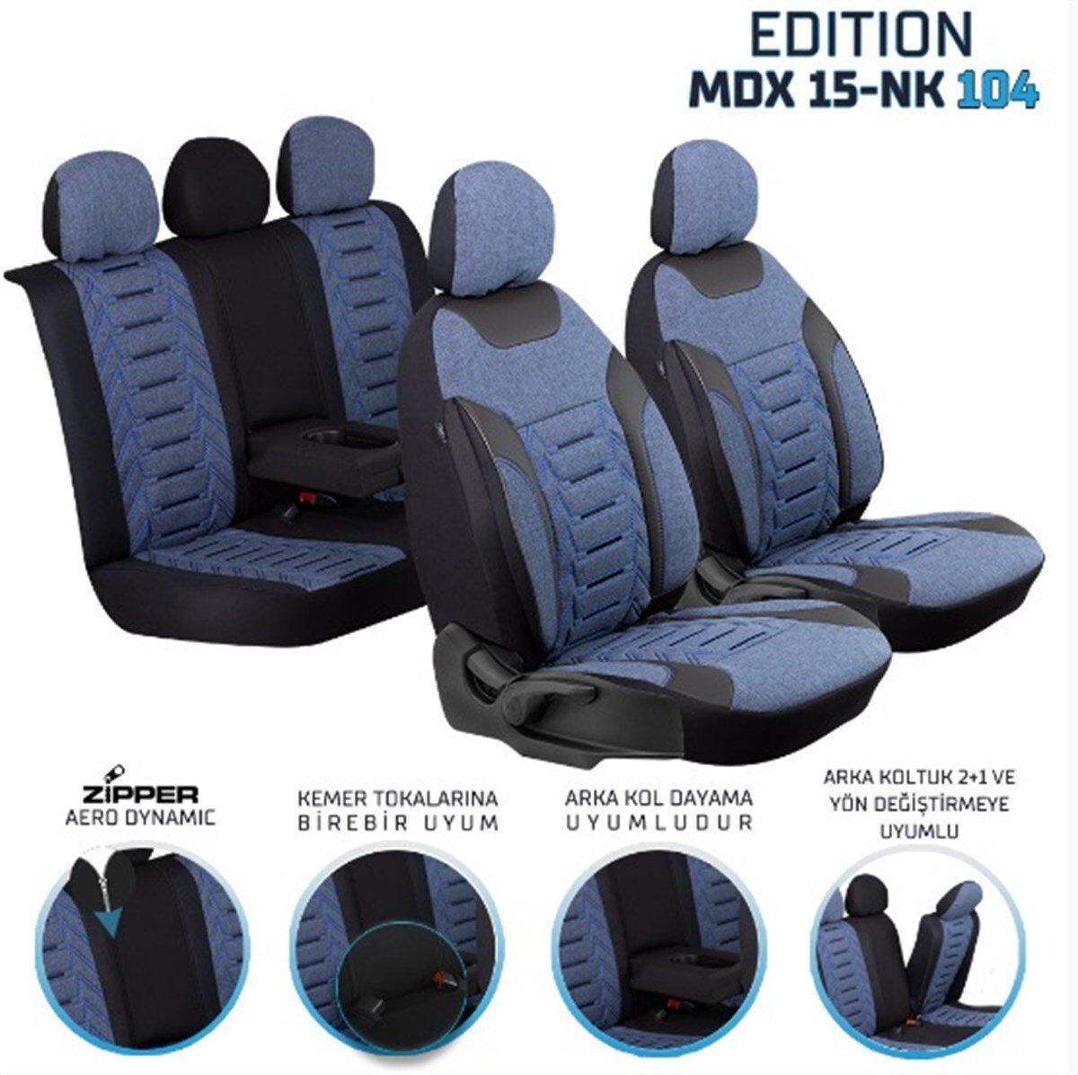 KOLTUK KILIFI EDİTİON NAKIŞ KETEN FERMUARLI MAVİ KOD:MDX15-NK104-404