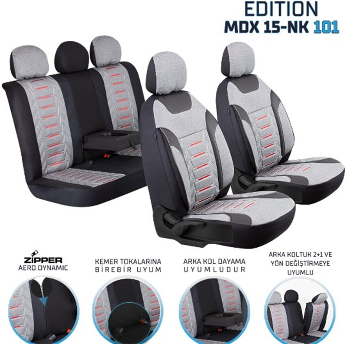 KOLTUK KILIFI EDİTİON NAKIŞ KETEN FERMUARLI FÜME KOD:MDX15-NK101