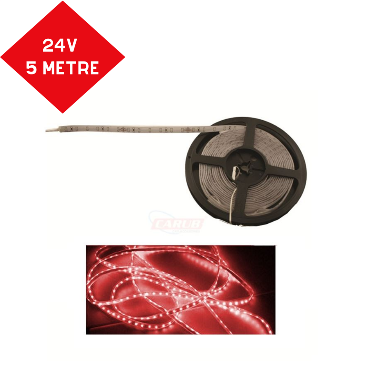 LED ŞERİT 24V 5 MT 300 LED KIRMIZI CARUB KOD:4327491
