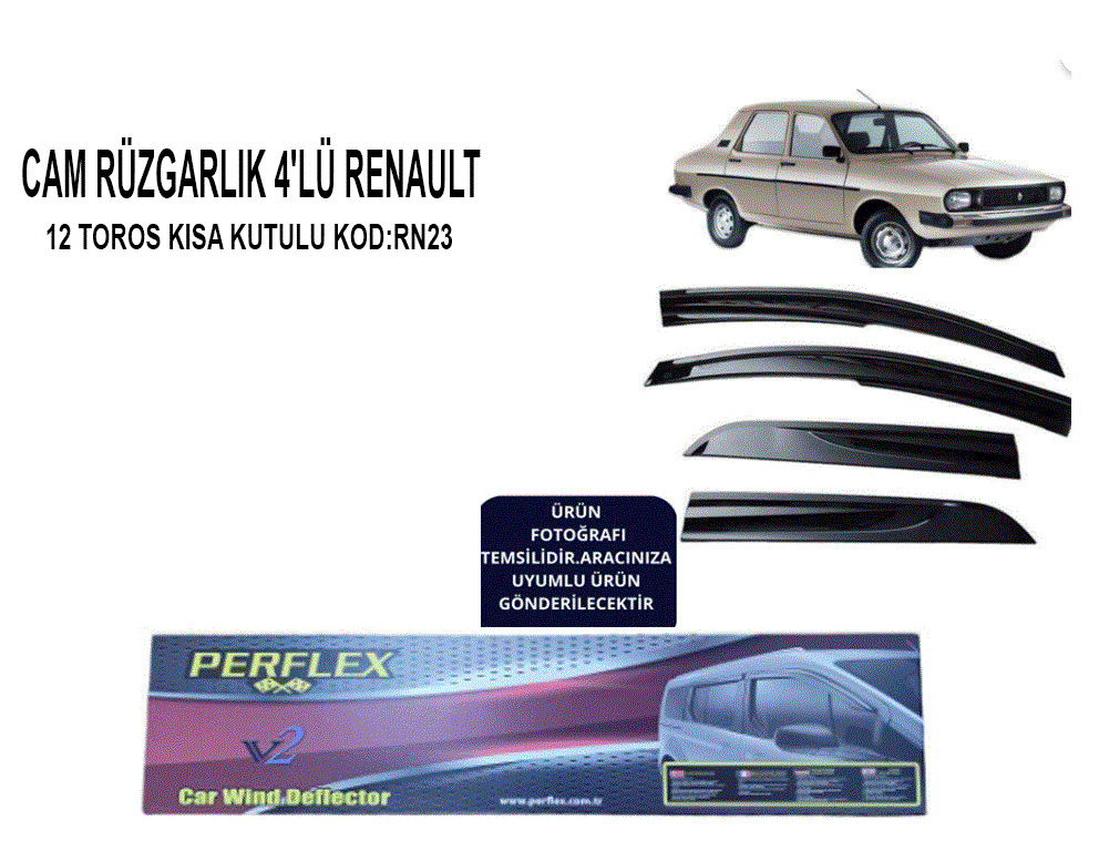 CAM RÜZGARLIK 4'LÜ RENAULT 12 TOROS KISA KUTULU KOD:RN23
