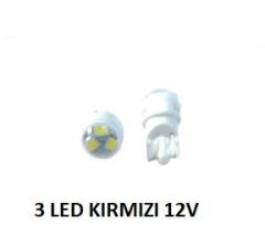 AMPUL T10 3LED KIRMIZI 12V MERCEKLİ KOD:VRT1002