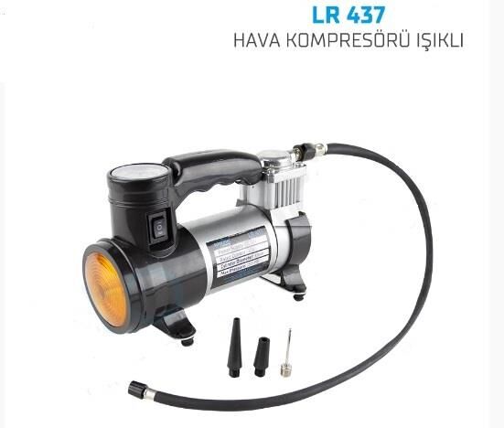HAVA KOMPRESÖRÜ 12V METAL GÖVDE IŞIKLI Sİ̇YAH KOD:LR437