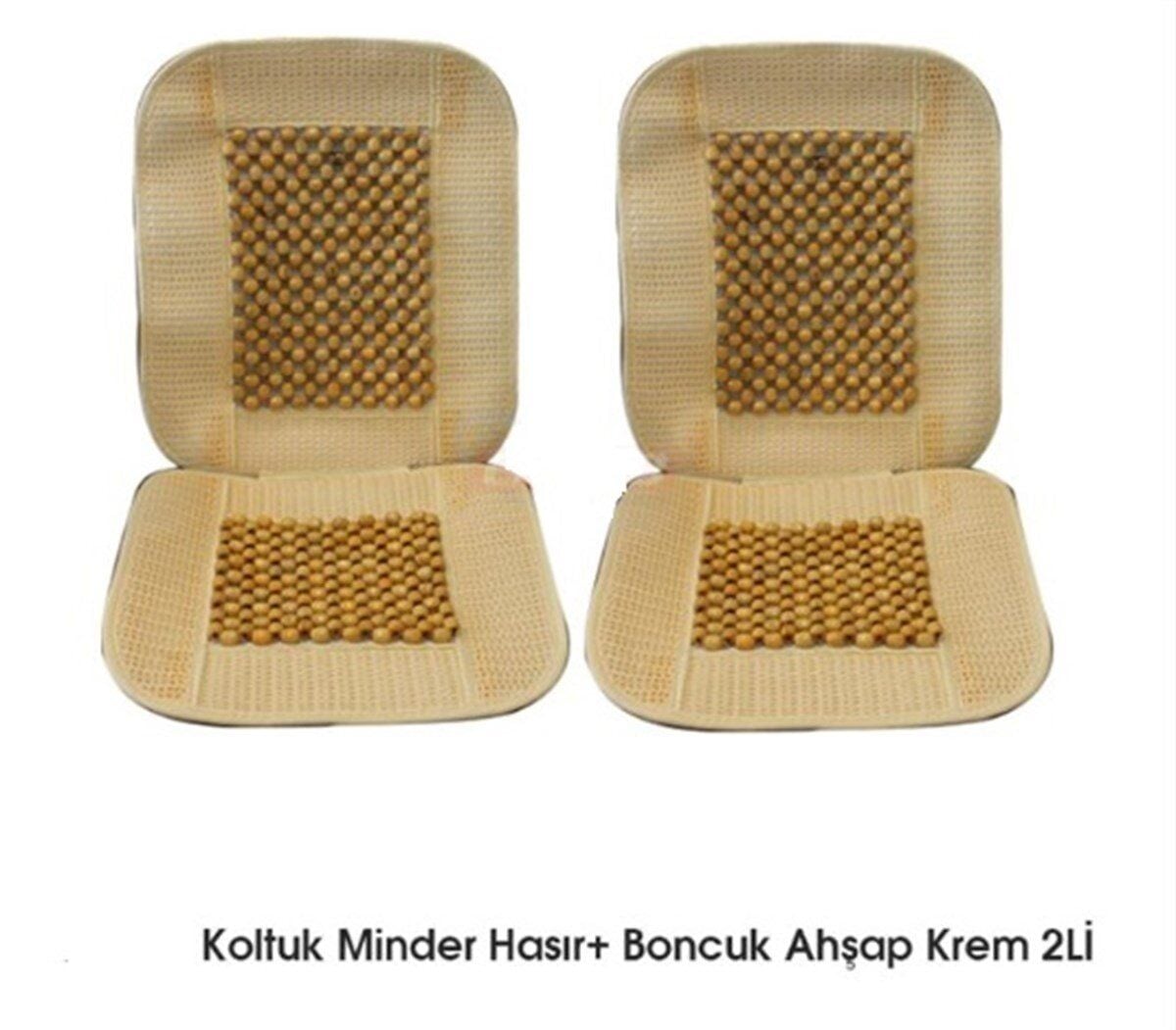 KOLTUK MİNDERİ HASIR+BONCUK AHŞAP KREM 2Lİ KOD:4803802