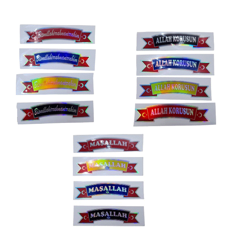 MAŞALLAH-BESMELE-ALLAH KORUSUN HOLOGRAM YAZI 2,5X13 ( 40 LI PAKET ) KOD:1247