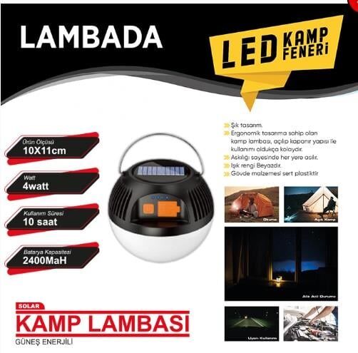 LAMBA KAMP FENERİ GÜNEŞ ENERJİLİ ÇAKAR 2 FONKSİYON BEYAZ USB GİRİŞ KOD:4456113