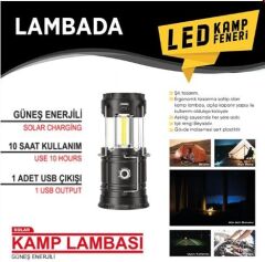 LAMBA KAMP FENERİ GÜNEŞ ENERJİLİ ÇAKARLI 10X16,5 USB GİRİŞ  KOD:4456107