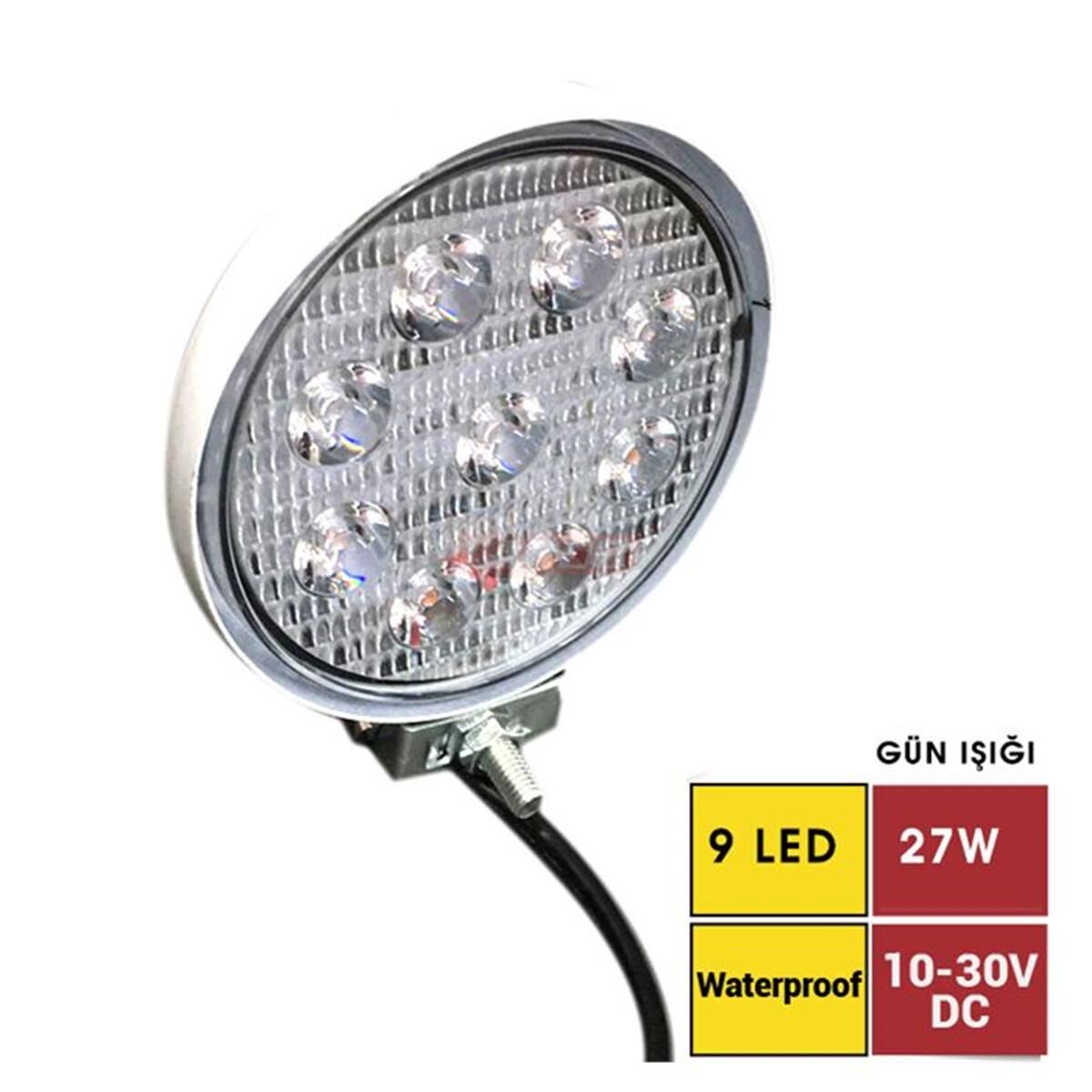 ÇALIŞMA LAMBASI 10-30V 9LED YUVARLAK DIŞI BEYAZ KOD:3010505