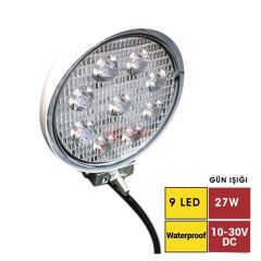 ÇALIŞMA LAMBASI 10-30V 9LED YUVARLAK DIŞI BEYAZ KOD:3010505