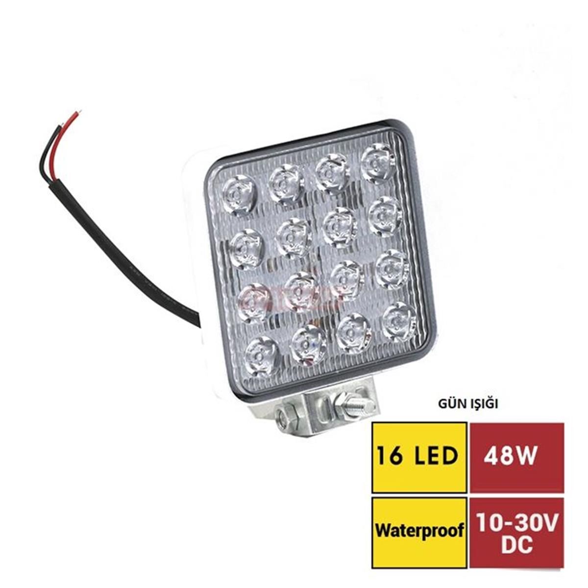 ÇALIŞMA LAMBASI 10-30V 16LED KARE GÜNIŞIK DIŞI BEYAZ CARUB KOD:3010504