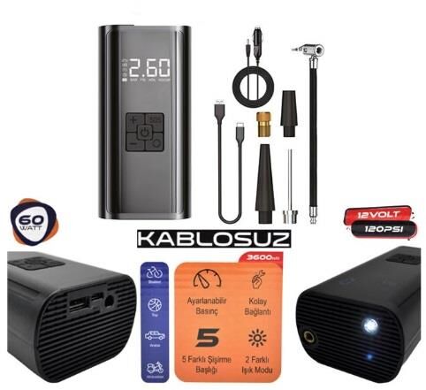 HAVA KOMPRESÖRÜ ŞARJLI + ÇAKMAKTAN UZAKTMALI USB+TYPC 60W KOD:2491330