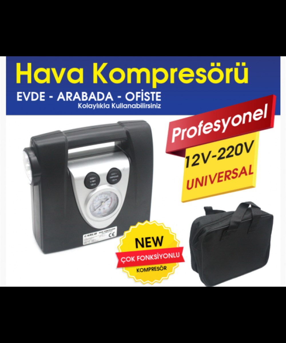 HAVA KOMPRESÖRÜ 12-220V PROFESYONEL ÇANTALI KOD:2491320